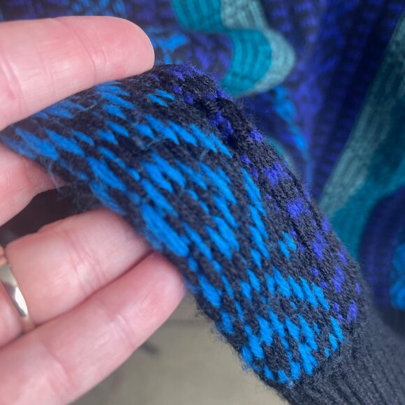 80s Expressions International Sweater Men Large Blue Chunky Grandpa Colorful X - Picture 10 of 10